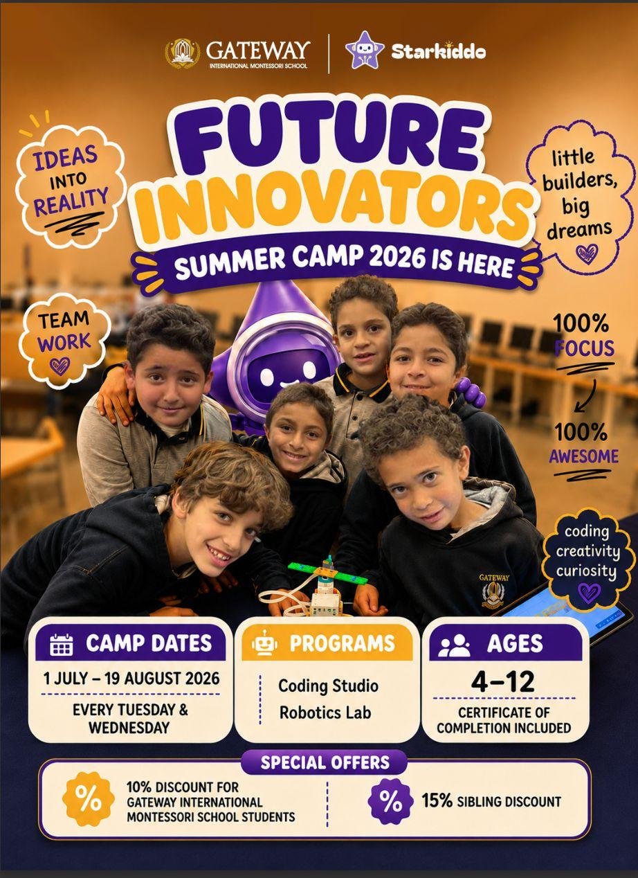 Gateway International Montessori School x StarKiddo Future Innovators Summer Camp 2026 flyer
